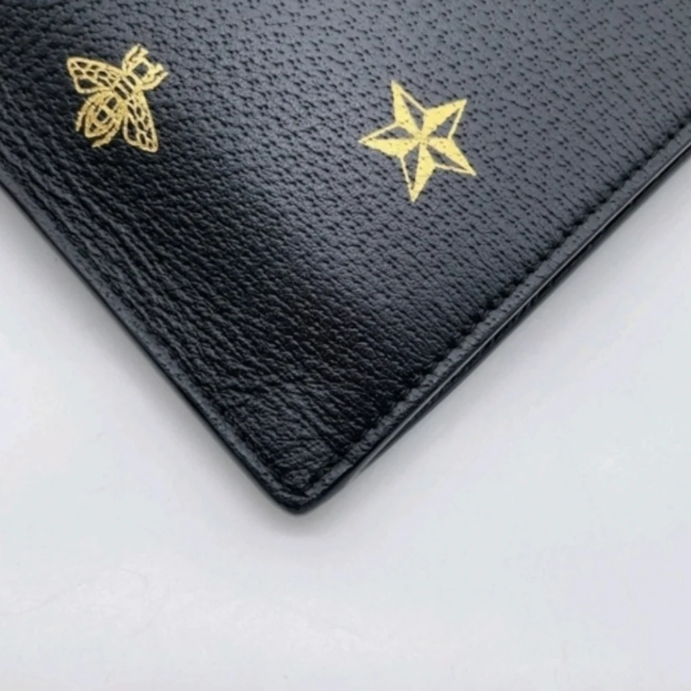 GUCCI Black Leather Bee & Star Wristlet Pouch Clutch 495066 Full Inclusion LNC - Picture 4 of 10